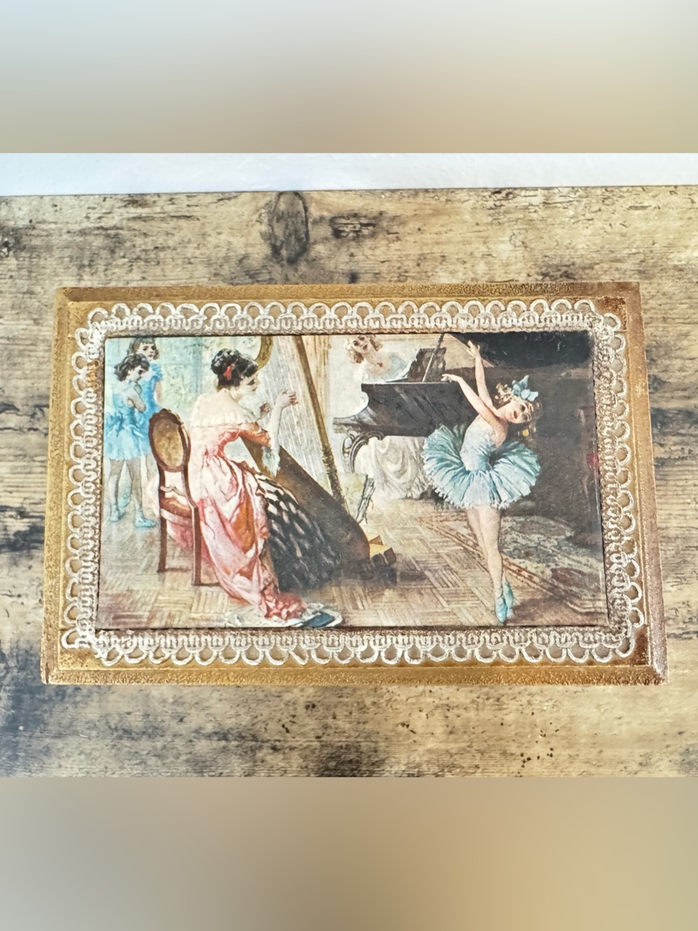 Wooden Ballerina Jewelry Box Mirror Lift-Out Tray Victorian Style - Picture 12 of 12